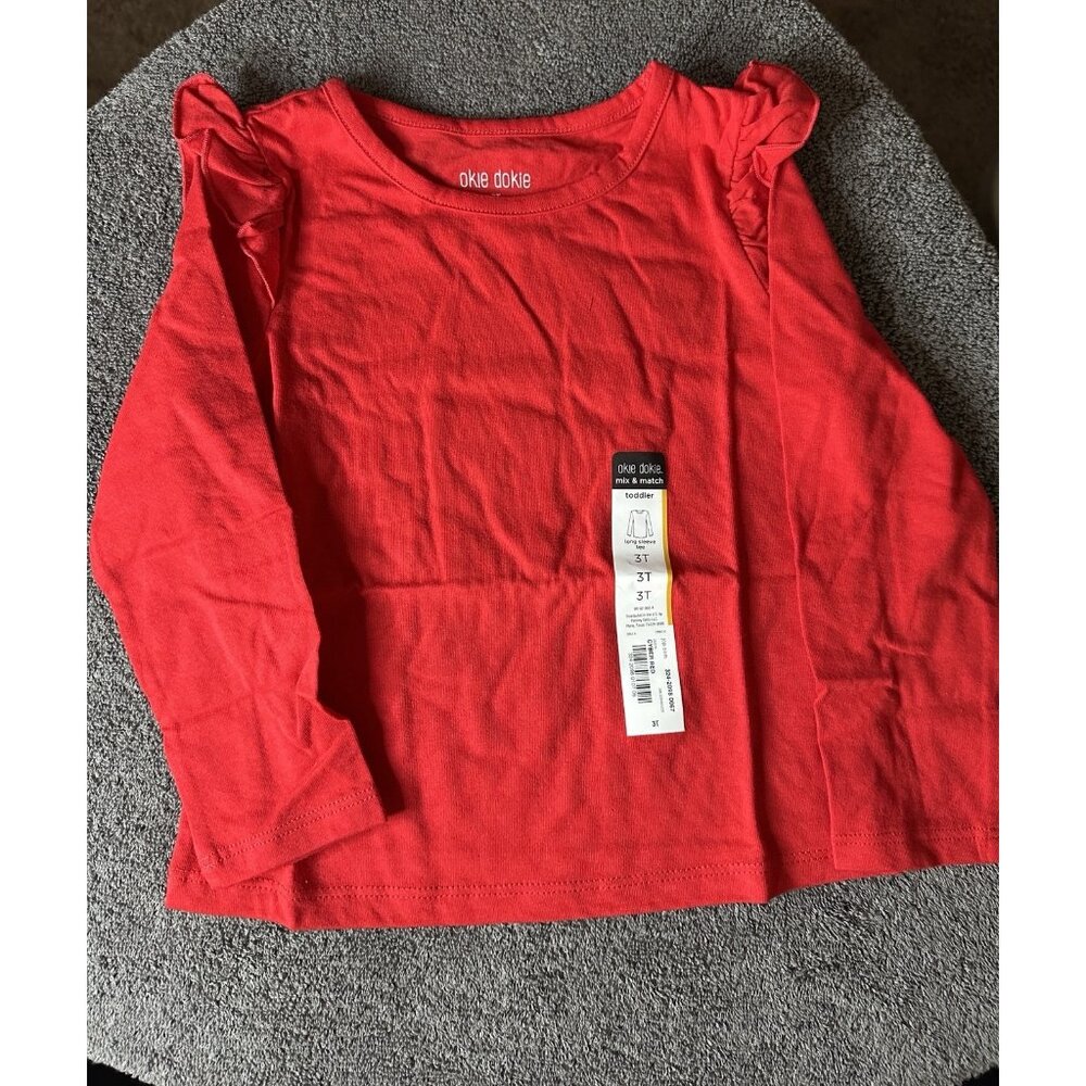 Ok!e Dokie Toddler Girls Long Sleeve Cyber Red T Shirt Size 3T